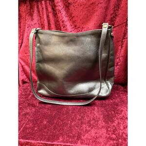 Vintage Accessories - Crossbody Hobo Bag - Black Leather with Brass Hardware